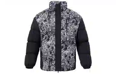 李宁 运动篮球系列 满印拉链立领长袖羽绒服 男款 黑色