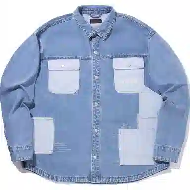 中国李宁 舒适休闲简约翻领单排扣牛仔外套 男款 中蓝牛仔