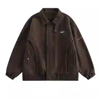 玉儿恋 字母印花翻领宽松落肩拉链长袖夹克外套 男女同款