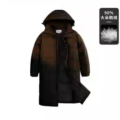 鸭鸭 纯色中长款连帽拉链保暖休闲羽绒服 男女同款