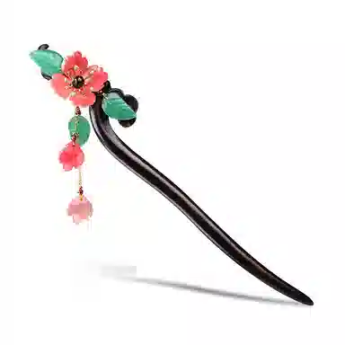 凤凰涅磐 古风新中式簪子木质汉服旗袍木簪日常盘发现代简约  黑檀木 酒红石榴石 发簪 女款 礼物 礼盒