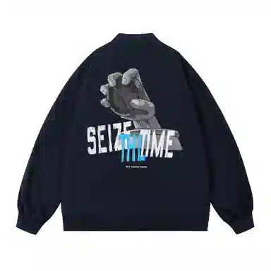 三体 我的三体系列 美式复古简约基础款纯色休闲字母印花宽松百搭开衫高街潮牌时尚学生棒球服工装飞行员夹克外套 男女同款