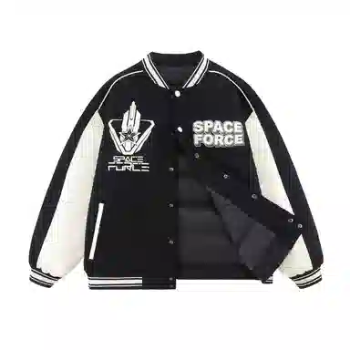 三体 太空亚洲舰队系列 趣味英文字母发泡印花美式学院复古拼接撞色休闲棒球服宽松加厚保暖羽绒服 男女同款