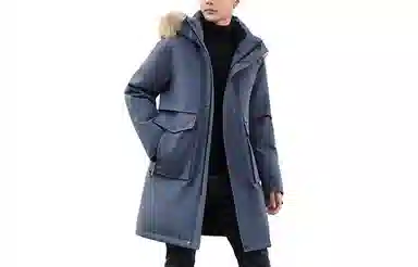 鸭鸭 连帽拉链中长款加厚羽绒服 男款