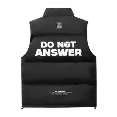 三体 不要回答系列 美式复古简约纯色基础款字母印花立领宽松休闲厚款保暖百搭舒适户外城市风马甲 男女同款