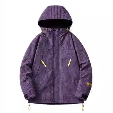 浪莎  户外休闲登山单层纯色连帽宽松拉链  防水防风冲锋衣 男女同款