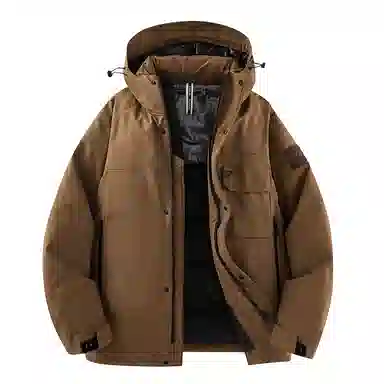 鸭鸭 工装风防风多口袋休闲保暖休闲宽松连帽羽绒服 男女同款