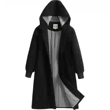 玄笙 纯色中长款连帽棉服 男款