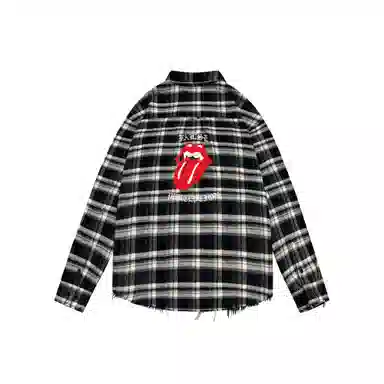 False Perception Plaid Shirt Black White