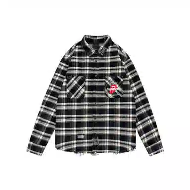 False Perception Plaid Shirt Black White