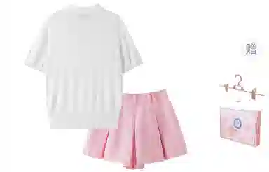 东鲸岁时记 可爱风纯色休闲上衣短袖短款下衣制服 女款 白色