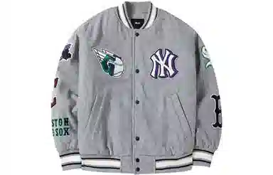 MLB Logo Embroidered Baseball Jacket Grey