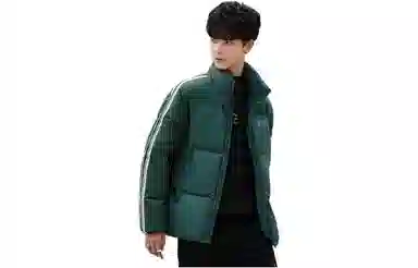 鸭鸭 条纹立领休闲宽松羽绒服 男款