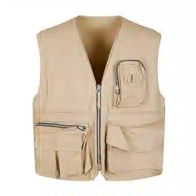 速写 短款宽松户外拉链立体大口袋马甲 男款 黄卡其