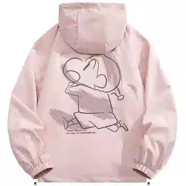 蜡笔小新 户外休闲奔跑线稿卡通人物字母印花保暖加厚休闲宽松可调节连帽羽绒服外套 男女同款