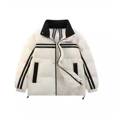 鸭鸭 青少年基础款字母印花条纹拼接撞色休闲宽松时尚百搭校园氛围感加厚防风保暖拉链立领羽绒服 男女同款