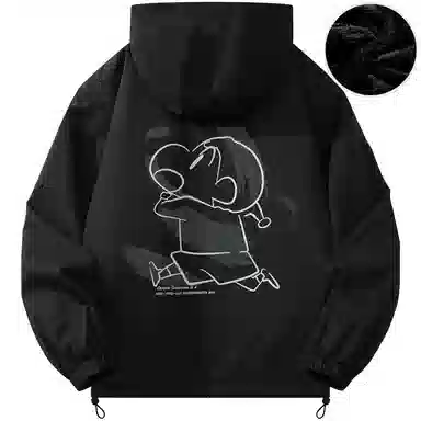蜡笔小新 户外休闲奔跑线稿卡通人物字母印花保暖加厚休闲宽松可调节连帽羽绒服外套 男女同款