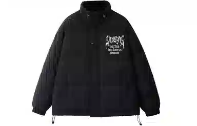 木村三社 哥特字母印花宽松棉服 男女同款 黑色