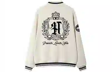 Huzzah Retro Crown Print Knit Baseball Jacket