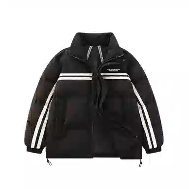 鸭鸭 青少年基础款字母印花条纹拼接撞色休闲宽松时尚百搭校园氛围感加厚防风保暖拉链立领羽绒服 男女同款