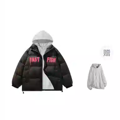 快鱼 美式高街涂鸦创意流体字母通勤宽松百搭羽绒服 男女同款