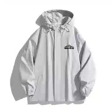 三体 简约纯色基础款字母印花宽松水防风登山连帽开衫机能风美式复古潮牌夹克外套 男女同款