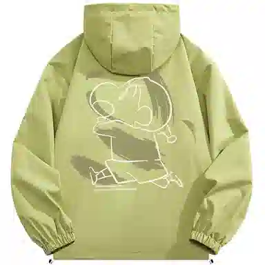 蜡笔小新 户外休闲奔跑线稿卡通人物字母印花保暖加厚休闲宽松可调节连帽羽绒服外套 男女同款