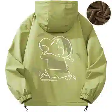 蜡笔小新 户外休闲奔跑线稿卡通人物字母印花保暖加厚休闲宽松可调节连帽羽绒服外套 男女同款