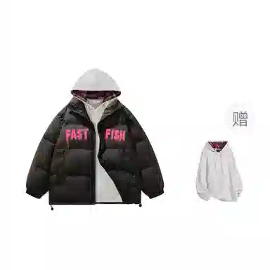 快鱼 美式高街涂鸦创意流体字母通勤宽松百搭羽绒服 男女同款