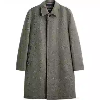 ZARA Relaxed Herringbone Coat Brown