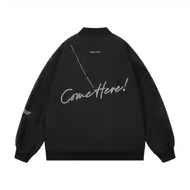 三体 简约基础款字母印花百搭休闲宽松棒球领开衫美式复古潮牌纯色户外工装机能风飞行夹克外套 男女同款