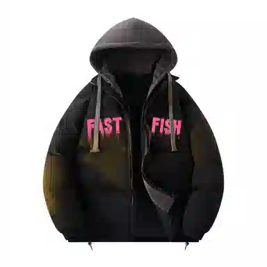 快鱼 美式高街涂鸦创意流体字母通勤宽松百搭羽绒服 男女同款