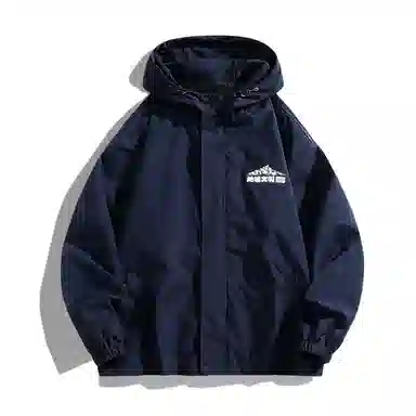 三体 简约纯色基础款字母印花宽松水防风登山连帽开衫机能风美式复古潮牌夹克外套 男女同款