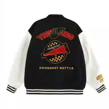 三体  战舰系列 美式复古高街潮牌拼接字母图案撞色简约基础款绣花多元素宽松休闲落肩袖飞行员教练学院风棒球服 男女同款