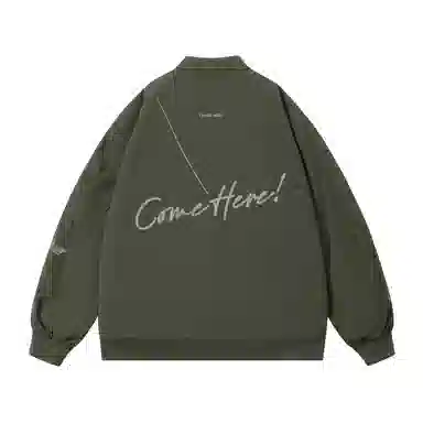 三体 简约基础款字母印花百搭休闲宽松棒球领开衫美式复古潮牌纯色户外工装机能风飞行夹克外套 男女同款