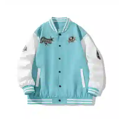 Gwola Baseball Boy Series Patchwork Colorblock Letter Print Baseball Jacket