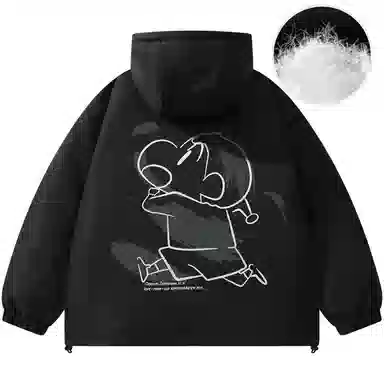 蜡笔小新 户外休闲奔跑线稿卡通人物字母印花保暖加厚休闲宽松可调节连帽羽绒服外套 男女同款