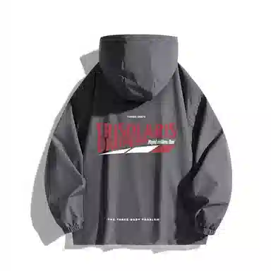 三体 文明系列 美式复古简约基础款纯色字母印花宽松连帽防水防风登山潮牌时尚户外休闲百搭机能风夹克外套 男女同款
