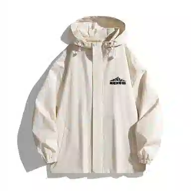 三体 简约纯色基础款字母印花宽松水防风登山连帽开衫机能风美式复古潮牌夹克外套 男女同款