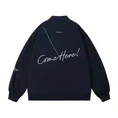 三体 简约基础款字母印花百搭休闲宽松棒球领开衫美式复古潮牌纯色户外工装机能风飞行夹克外套 男女同款