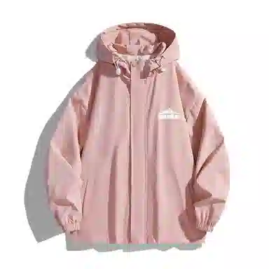 三体 简约纯色基础款字母印花宽松水防风登山连帽开衫机能风美式复古潮牌夹克外套 男女同款