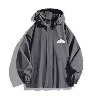 三体 简约纯色基础款字母印花宽松水防风登山连帽开衫机能风美式复古潮牌夹克外套 男女同款