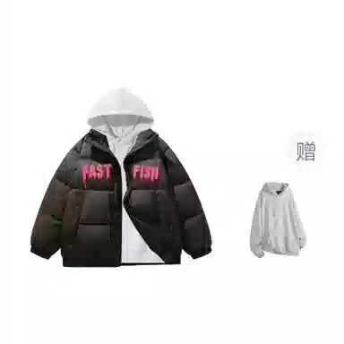 快鱼 美式高街涂鸦创意流体字母通勤宽松百搭羽绒服 男女同款