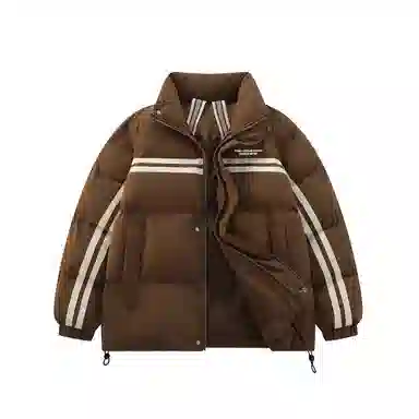 鸭鸭 青少年基础款字母印花条纹拼接撞色休闲宽松时尚百搭校园氛围感加厚防风保暖拉链立领羽绒服 男女同款