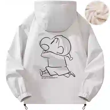 蜡笔小新 户外休闲奔跑线稿卡通人物字母印花保暖加厚休闲宽松可调节连帽羽绒服外套 男女同款