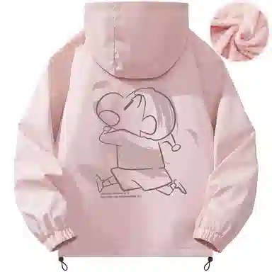 蜡笔小新 户外休闲奔跑线稿卡通人物字母印花保暖加厚休闲宽松可调节连帽羽绒服外套 男女同款