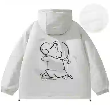 蜡笔小新 户外休闲奔跑线稿卡通人物字母印花保暖加厚休闲宽松可调节连帽羽绒服外套 男女同款
