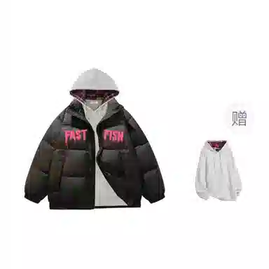 快鱼 美式高街涂鸦创意流体字母通勤宽松百搭羽绒服 男女同款