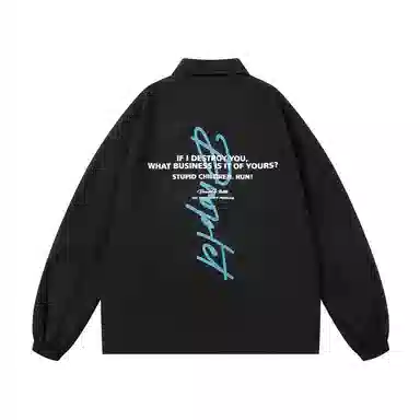 三体 水滴系列 美式街头复古简约基础款字母印花宽松百搭休闲翻领开衫教练棒球服飞行服学生潮牌纯色户外夹克外套 男女同款