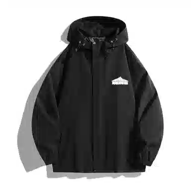 三体 简约纯色基础款字母印花宽松水防风登山连帽开衫机能风美式复古潮牌夹克外套 男女同款